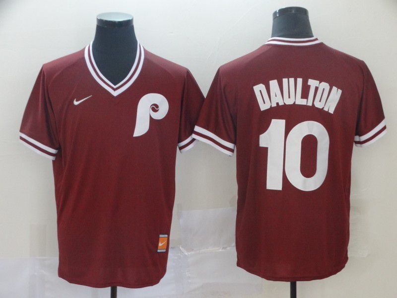 Men Philadelphia Phillies #10 Daulton Red Game Throwback Nike 2022 MLB Jersey